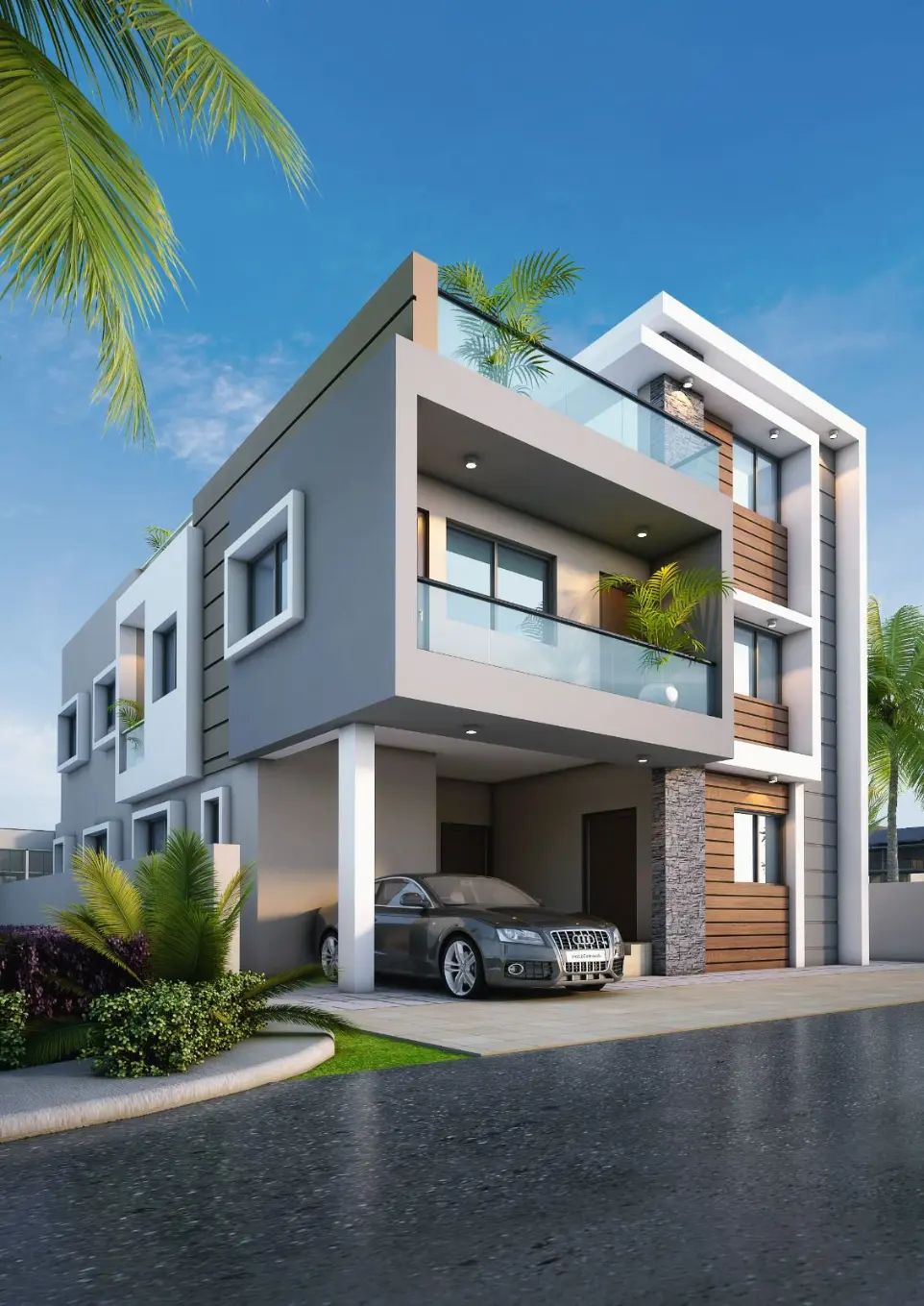 GAVA Designs photorealistic 3D visualization of luxury villa exterior
